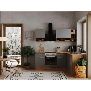 Respekta Winkelküche L-Form 220 x 172 cm Grau-Wildeiche Nachbildung