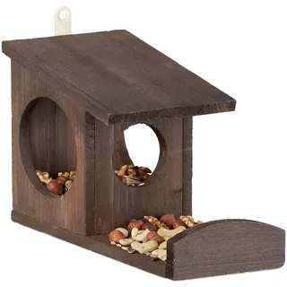 Relaxdays Eichhörnchen Futterhaus, , dunkelbraun , Holz, , 12x17.5x25 cm, , Dekoration, Gartendeko