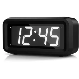 KWANWA Digitaler Wecker, LED Uhr Batteriebetrieben Tischuhr mit 3 Einstellbarer Helligkeit/Snooze/Ohne Ticken/12/24Hr 1,2'' Rote Digital Display Gut Lesbares Tragbarer Reisewecker Wanduhr (weiße Led)