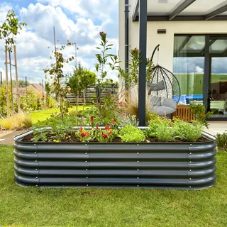 UNIGARDIA Hochbeet aus Metall 240x60x43 cm - Modulares 9-in-1 Hochbeete-Kit - Rostfreie Hochbeete für Garten aus Premium Zn-Al-Mg Stahl - Min. 20 Jahre Lebensdauer - 43 cm Hoch Gemüsebeet, Anthrazit