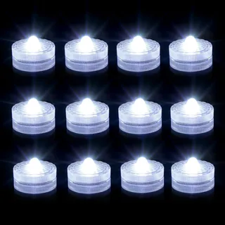 LIHAO Wasserdicht Unterwasserlicht Kaltweiß Mini LED Teelichter mit Batterie Flammenlose LED Kerzen Unterwasser für Pool, Whirlpool, Vase, Aquarium, Hochzeit Deko 100+ Std. Laufzeit 12er