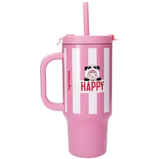 Depesche 14140 TOPModel PENFection To Go Becher mit Strohhalm Happy aus Edelstahl, Getränkebecher, Isolierung und Griff, Fassungsv. Ca. 470 ml