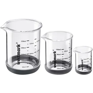 Westmark Messglas-Set – Spülmaschinengeeignetes Messbecher-Set aus Borosilikatglas, hitzebeständig, Skalen: ml, Tbsp, tsp & fl oz – 50 ml, 100 ml, 250 ml