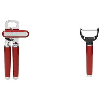 KitchenAid Dosenöffner, Flaschen- und Dosenöffner aus Edelstahl – Empire Rot & Y-Schäler, Edelstahlschäler mit beweglicher Klinge für Früchte und Gemüse – Empire Rot