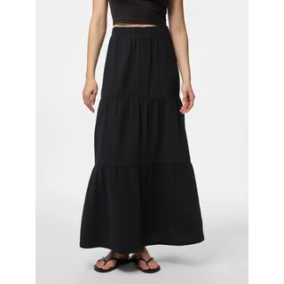 Maxirock PIECES "PCSIKKA HW MAXI SKIRT WVN NOOS", Damen, Gr. XS, schwarz, Web, Obermaterial: 100% Baumwolle, unifarben, ausgestellt lang, Röcke Maxirock, mit Stufen