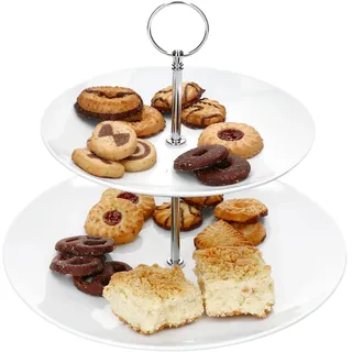 MamboCat Anna Etagere weiß I Ø27cm I 2-stöckige Porzellan-Etagere für den Alltag, Geburtstage & Weihnachten I eleganter Keks-Ständer mit 2 Etagen I Servierplatten für Cupcakes, Kuchen, & Co
