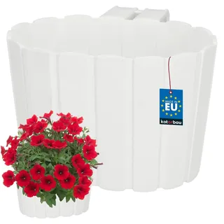 KOTARBAU® Blumenkasten für Balkon 20x14x13 cm, Balkonkasten mit Halterung | Blumenkasten für Balkongeländer, Balkon Pflanzkasten oval, Balkon Deko, Balkonkästen aus Kunststoff, Weiß