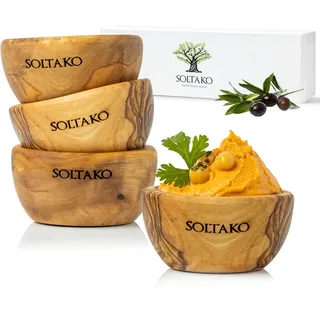 SOLTAKO Olivenholz Dip Schälchen 4er Set The Dipper 6cm, kleine Oliven Holz Schale (4x)