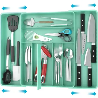 Simple Houseware Erweiterbarer Besteck-Organizer für Küchenschubladen, Türkis