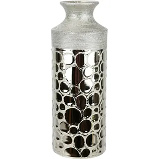 Vase aus Keramik Silber 27 cm Keramikvase Blumenvase Tischvase Zylindrisch für frische & getrocknete Blumen Dekovase Deko Glänzend Matt Hochbodenvase Gefäß Modern Tischdeko Hochzeitsdeko