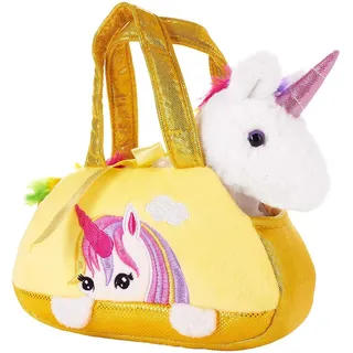 Brubaker Regenbogen Plüsch Einhorn in Handtasche - 20 cm - Plüschtier in Tasche - Stofftier Kuscheltier - Gelb