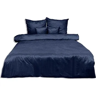 Bettwäsche, Damast, 100% Baumwolle, hohe Qualität 200x220 Dunkelblau - Dunkelblau