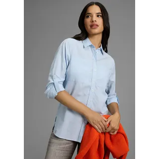 Hemdbluse KANGAROOS, Damen, Gr. 38, blau (hellblau), Web, Obermaterial: 100% Baumwolle, lässig geschnitten, mit Riegel 1-Knopf-Manschette, Blusen Hemdbluse, leger geschnitten mit Brusttaschen, Topseller