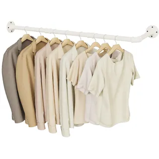 YheenLf Garderobenstange Wand L Form, Kleiderstange Industrial, Platzsparenders Kleiderständer für die Wand, Offener Kleiderschrank, Wandregal Küchenregal, 90x30cm, Beige