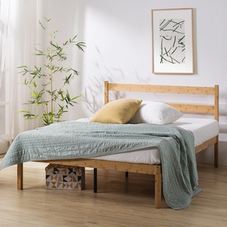 Zinus Ellie Bett 100x200 cm - Höhe 35 cm mit Stauraum unter dem Bett - Bambus und Holz Plattform Bettgestell mit Kopfteil - Braun