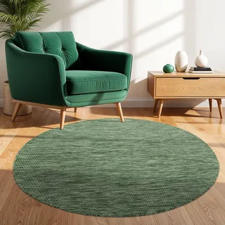 TT Home Teppich Für Outdoor Küchenteppich Balkon Terrasse Unifarbenes Design Modern Größe 200 cm Rund - Grün