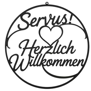 Goiern Herzlich Willkommen Schild 20cm Willkommensschild Haustür Rundes Holz Wanddeko mit Herz Rustikales Türschild für Eingang, Wohnzimmer & Garten Haushalts Deko(B)