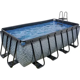 EXIT TOYS Stone Pool Grau 400 x 200 x 122 cm inkl. Sandfilteranlage, Poolleiter, Reparaturset