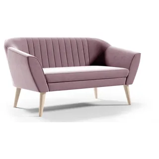 GUTTO Sofa 2 Sitzer -- SUZI -- Rosa Sitzbank Samt Holzfüße Schnelle Lieferung skandinavischer Stil - schöne Steppung - Rosa