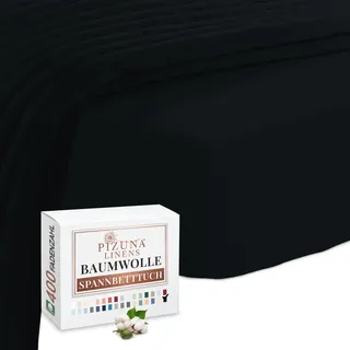 Pizuna 400 Baumwoll-Spannbetttuch 130x200-140x200cm Schwarz, 100% langes Baumwoll-Spannbetttuch, weiches Mako-Satin-Gewebe für bis zu 40 cm Matratzenhöhe (100% Baumwollbettlaken)