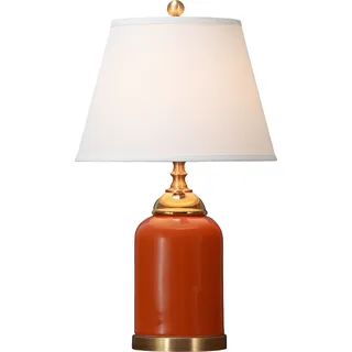 Fine Asianliving Chinesische Tischlampe Porzellan mit Lampenschirm E27 Orientalische Tischleuchte Keramik Nachttischlampen Schlafzimmer Wohnzimmer - Orange