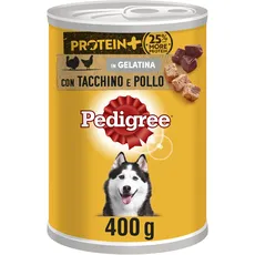 Pedigree Protein + Pastete mit Truthahn und Huhn, Nassfutter für Hunde, 12 Dosen à 400 g