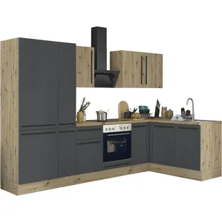 kochstation Winkelküche Florida L-Form 300 x 165 cm schwarz