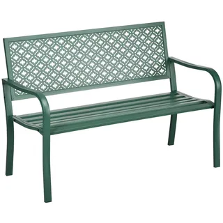 Outsunny Sitzbank MIT Blumenmuster, max. 240 kg, 127 x 63 x 83 cm, Stahl, Dunkelgrün , Metall , 63x83x127 cm , Gartenmöbel, Gartenbänke