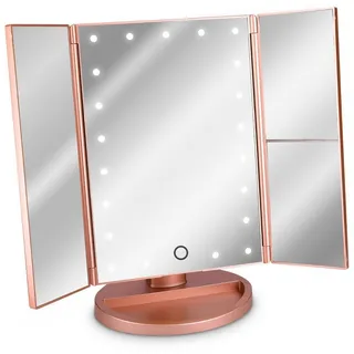 Navaris LED Kosmetikspiegel Faltbarer Standspiegel - beleuchteter Schminkspiegel Make Up Spiegel 2-Fach 3-Fach Vergrößerungsspiegel - in Rosegold