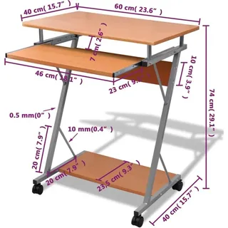 vidaXL Computertisch Computerwagen PC Tisch Bürotisch Laptop auf Rollen braun