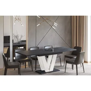 ENDO Esstisch Lara 130-210cm ausziehbar erweiterbar Esszimmertisch Säulentisch - Beton Dunkel / Weiß - 130-210 cm X 80 cm X 80 cm