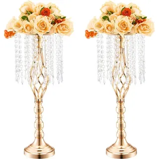 2x 55cm Gold Blumenständer - Kristall Blumenvase für Hochzeitsdekoration - Elegante Vasen für Blumenarrangements