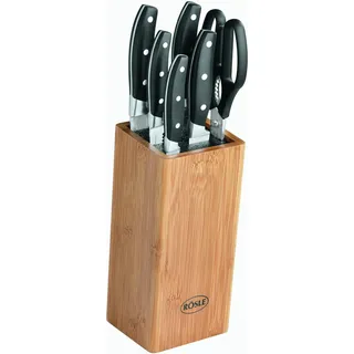 RÖSLE Set Messerblock inkl. 5 Küchenmesser Küchenschere Bambus Koch Messer - Silber, Braun, Schwarz