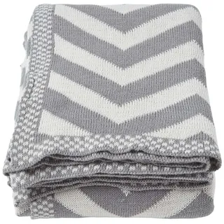 Homescapes Strickdecke 150/200 cm, Zickzack-Muster Baumwolle , Grau , Textil , Grafikmuster , Rechteckig , 150x200 cm , Oeko-Tex® , Heimtextilien, Wohntextilien, Decken, Kuscheldecken