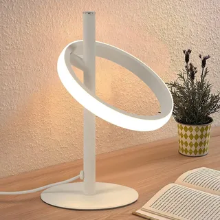 ZMH Tischlampe LED Tischleuchte Touch Dimmbar - Nachttischlampe Weiß Nachttischleuchte Drehbaren Ringe 6W 3000K Warmweiß für Schlafzimmer Bett Wohnzimmer Kinderzimmer Bar Restaurant - Weiß