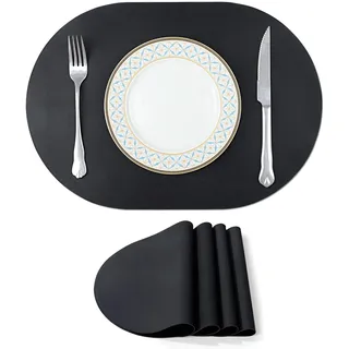 fanquare Platzdeckchen aus Silikon 4er Set, Schwarz Oval Wasserdicht Wärmeisolierend Tischsets, Abwaschbar rutschfest Innen und Außen Platzsets, 43 x 30cm