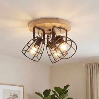 Licht-Erlebnisse Deckenlampe Aufbaustrahler 3x E14 Holz Metall Verstellbar Retro