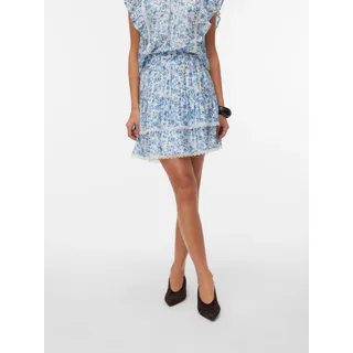 Minirock VERO MODA "VMBLISS H/W SHORT DETAIL SKIRT WVN", Damen, Gr. XL (42), blau (snow weiß aop:blau emma small), Web, Obermaterial: 82% Viskose, 18% Polyester, bedruckt, kurz, Röcke Minirock, Viskosemischung, Allover Print