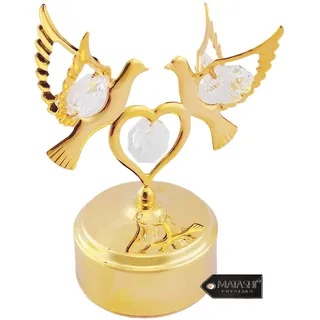 Matashi 24 Karat vergoldete Spieluhr mit Kristallnieten Liebestauben Figur, dekorative Tischplatte Schaustück für Wohnzimmer Geschenk für Weihnachten Geburtstag Urlaub Valentinstag - Schwanensee