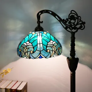 Blivuself Tiffany Stehlampe Vintage Stehleuchte Grün Buntglas Bodenleuchte Rustikale Ecke Schwanenhals Stehlampe mit verstellbarem Winkel für Wohnkultur Wohnzimmer Schlafzimmer 30,5 x 30,5 x 160 cm