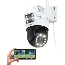 ZOSI 8MP Pan/Tilt WLAN Überwachungskamera Aussen mit Dual-Objektiv (4MP+4MP), 2.4GHz WiFi Kamera, 8X Hybrid-Zoom, KI Erkennung, Plug-in Strom, C298