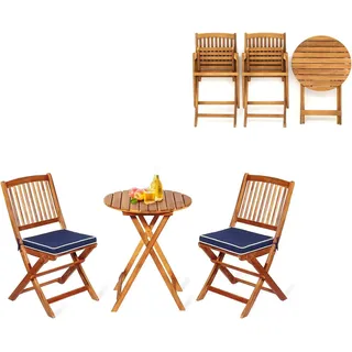 KOMFOTTEU 3 teilig Balkonmöbel, Balkonset klappbar, Gartenmöbel-Set mit 1 Tisch & 2 Stühlen, Sitzgarnitur mit 2 Kissen, Sitzgruppe Bistroset