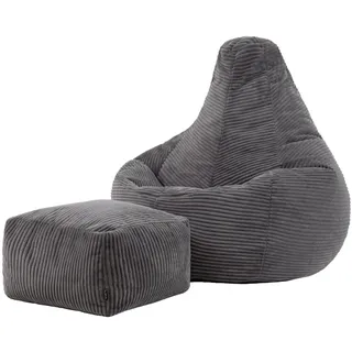 I.C.O.N. Icon Dalton Sitzsack Cord und Hocker mit Füllung, Grau