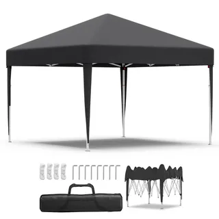 JUMMICO Pavillon 2x2 Höhenverstellbar Stabil Wasserdicht,Faltpavillon UV-Schutz 50+,Pavillion Gartenpavillon für Markt, Garten, Events, Faltzelt Grau