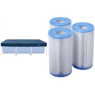 Intex 2,6 m x 1,6 m rechteckige Poolabdeckung, (28036) & Filteranlagenzubehör - Filterkartusche - Typ A - 3 Stück (1er Pack)