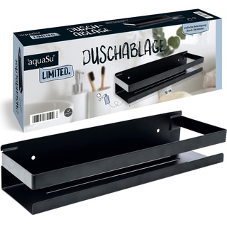 aquaSu® Limited Duschkorb in Schwarz mit 3M-Kleber, Rückstandslos entfernen, Schraubmontage möglich, 300 x 100 mm, Tragkraft von bis zu 8 kg, Duschablage Edelstahl gebürstet, 87050 4