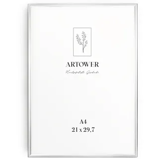 Artower® Bilderrahmen Silber Metall Dünner Rahmen für DIN A4 21 x 29,7 cm | Posterrahmen Groß Collage | Picture Frame Metal 21x30 cm | Aluminium Schmal Bilderrahmen | Silver Poster Rahmen