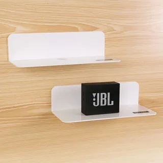 Zwevende weiße Wandregale Set von 2 - einfach Wandraum erweitern - Acryl kleine Regal für Schlafzimmer Badezimmer Küche - Wohnzimmer Büro Spielzimmer - mit Kabelclips Aufbewahrungsregal