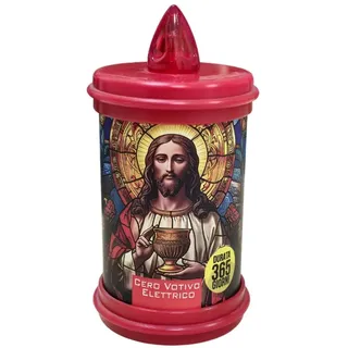 Elektrischer Votivkerz – lange Lebensdauer 1 Jahr – Batterien enthalten – dem Heiligen Herzen gewidmet – Weiß – Höhe 12 cm – Cereria Di Giorgio