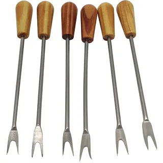 DOJA BARCELONA | Spieße Gabeln | PACK 12 | Schneckengabeln aus Edelstahl mit Rundem Holzgriff | Spiesse Fingerfood Gabel | Cocktail Besteck für Meeresfrüchte, Grillparty, Fleisch, Schnecken, Obst